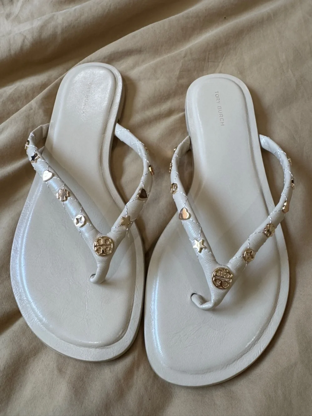 Tory Burch Thong Sandals with Gold Logo Studs